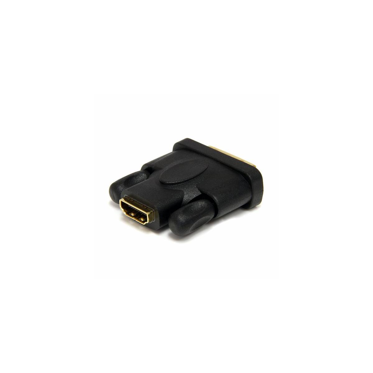 Ein schwarzer HDMI-auf-VGA-Adapter mit goldenen Kontakten auf weißem Hintergrund.