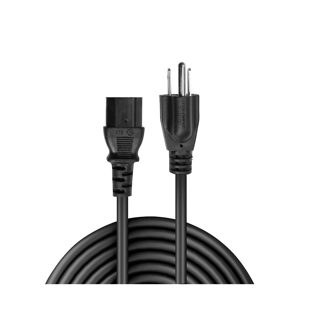 Un cable de alimentación negro con un enchufe y un casquillo.