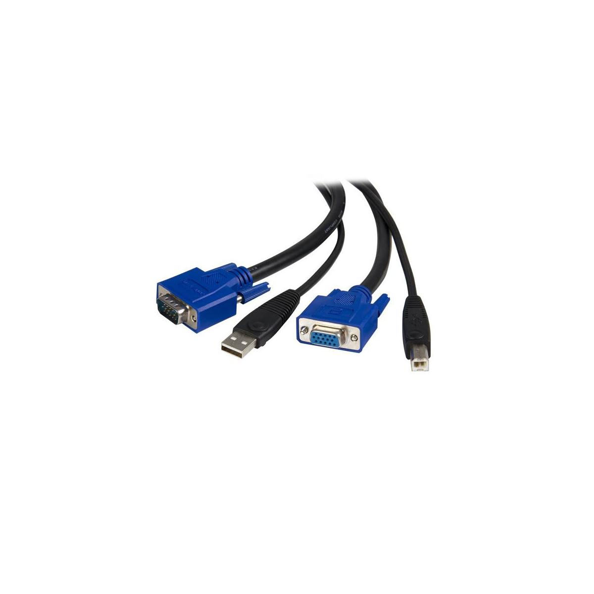Zwei blaue VGA-Kabel mit USB-Steckern, auf weißem Hintergrund.