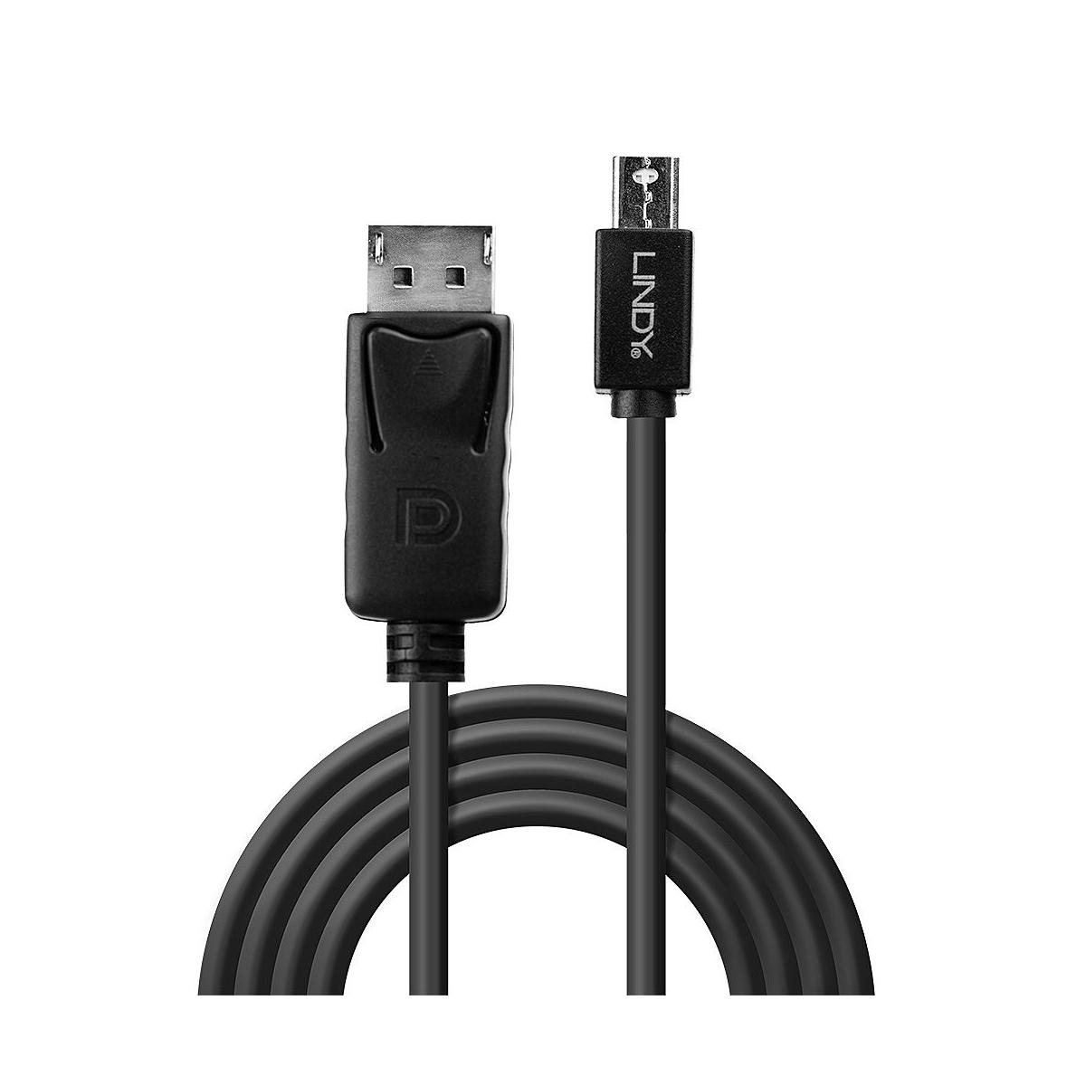 Een zwarte DisplayPort-kabel met een USB-connector en een micro-USB-connector.