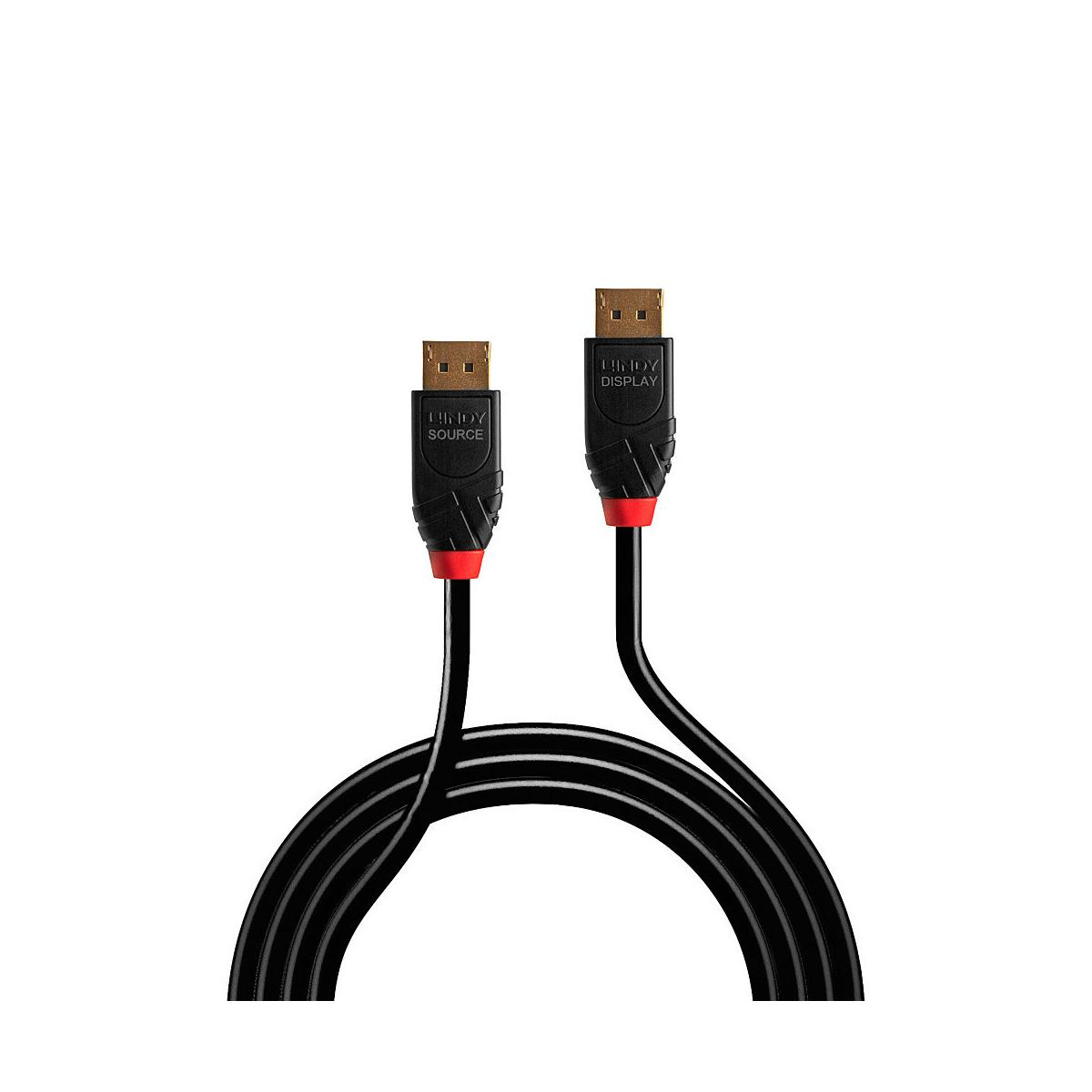 Twee zwarte HDMI-kabels met rode accenten, gelabeld SOURCE en DISPLAY.