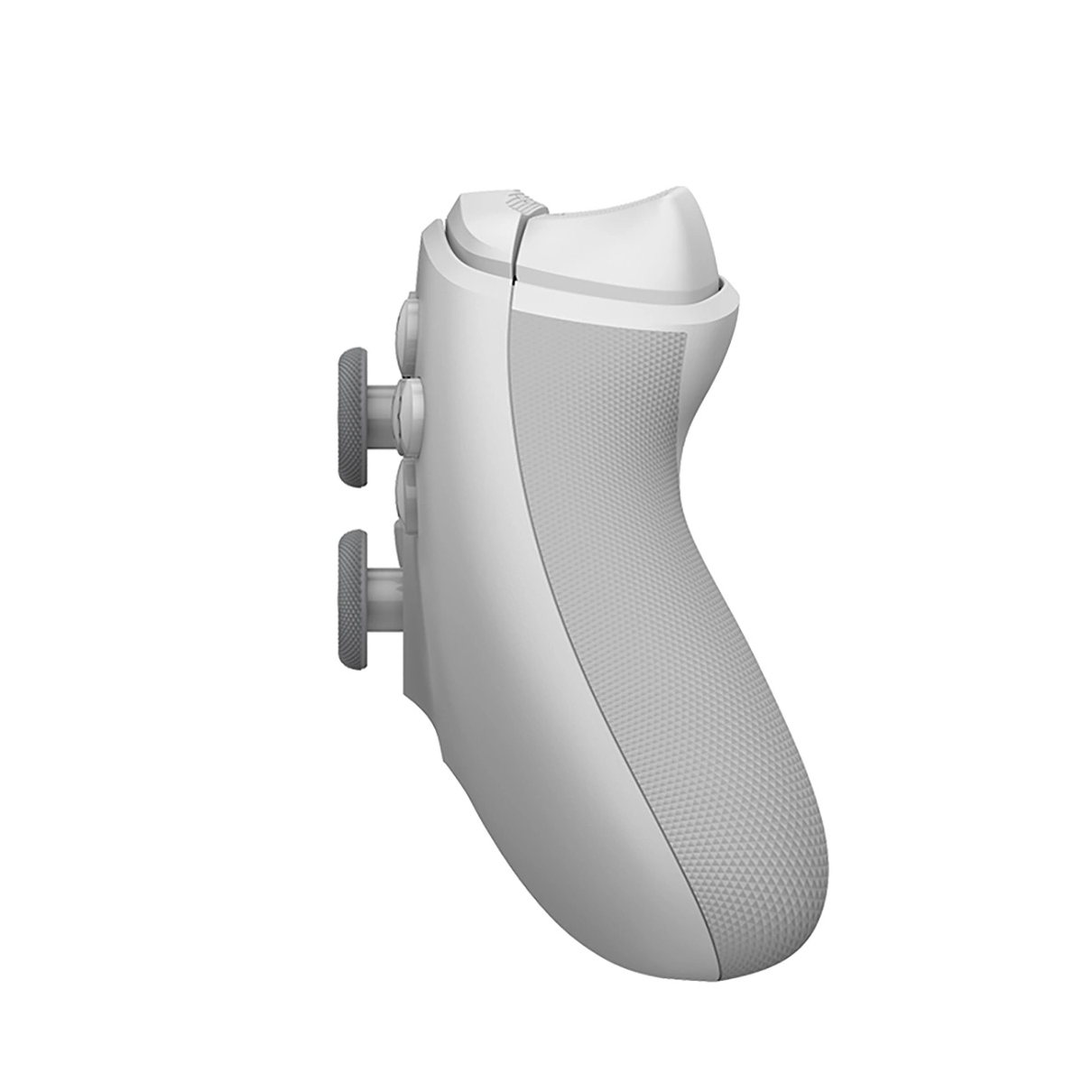 Weiße Controller-Seite mit gummiertem Griff und Tasten.