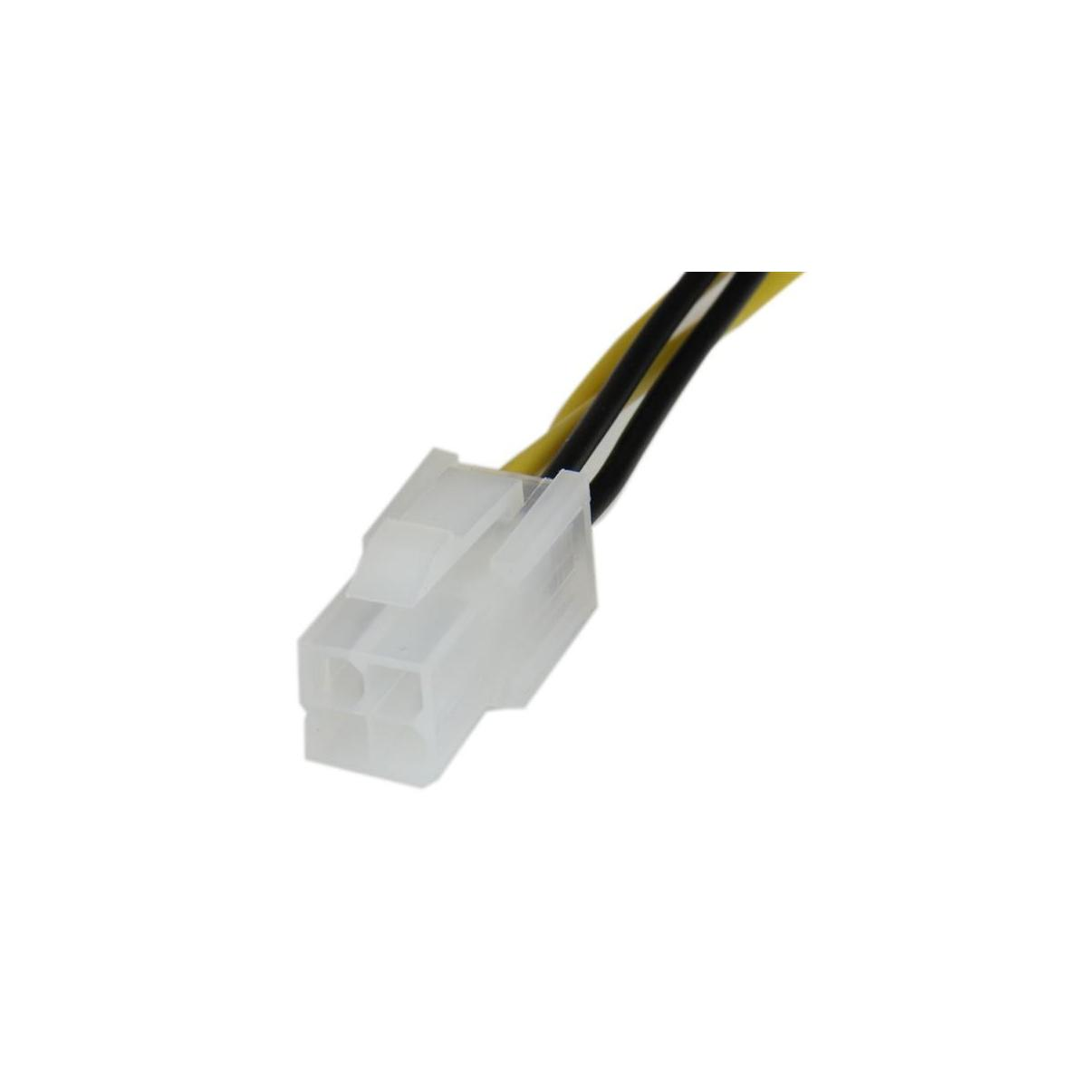 Un conector blanco con cables amarillos y negros.