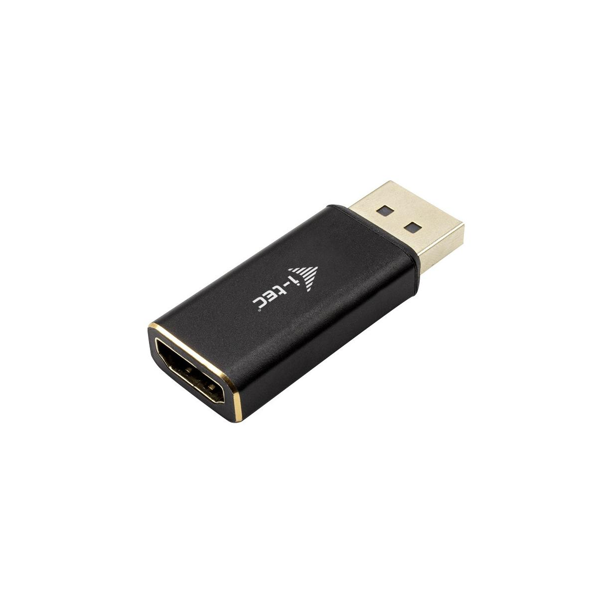 Adattatore i-tec nero con connettore femmina HDMI e maschio DisplayPort.