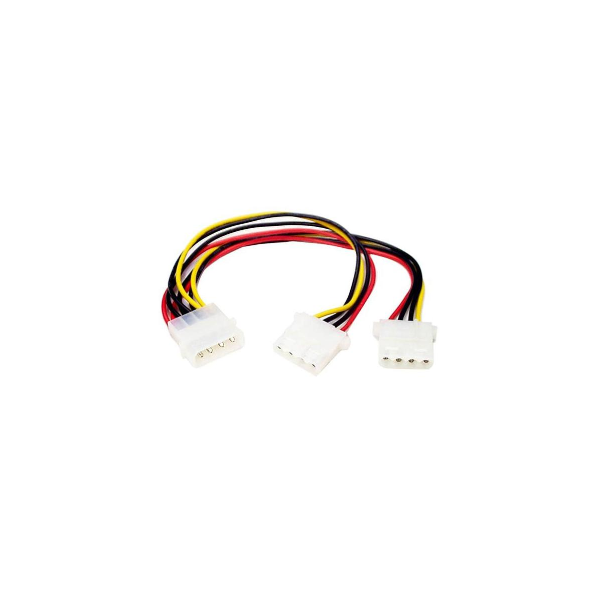 Un cable adaptador con tres conectores blancos y cables rojos, negros y amarillos.