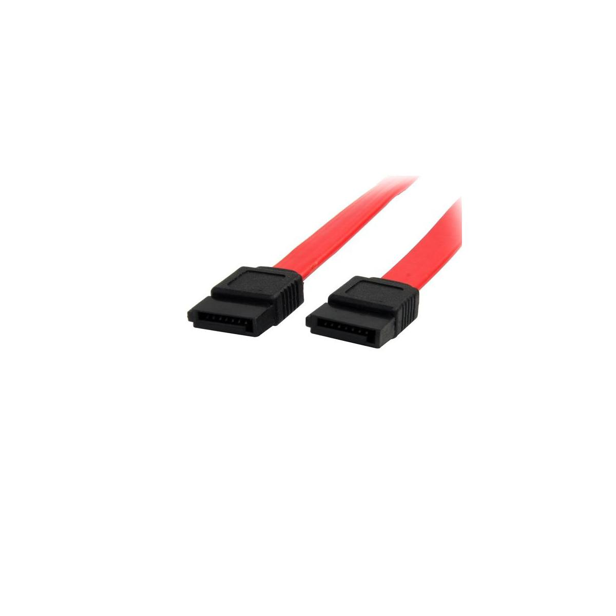 Two red SATA cables with black connectors on a white background.