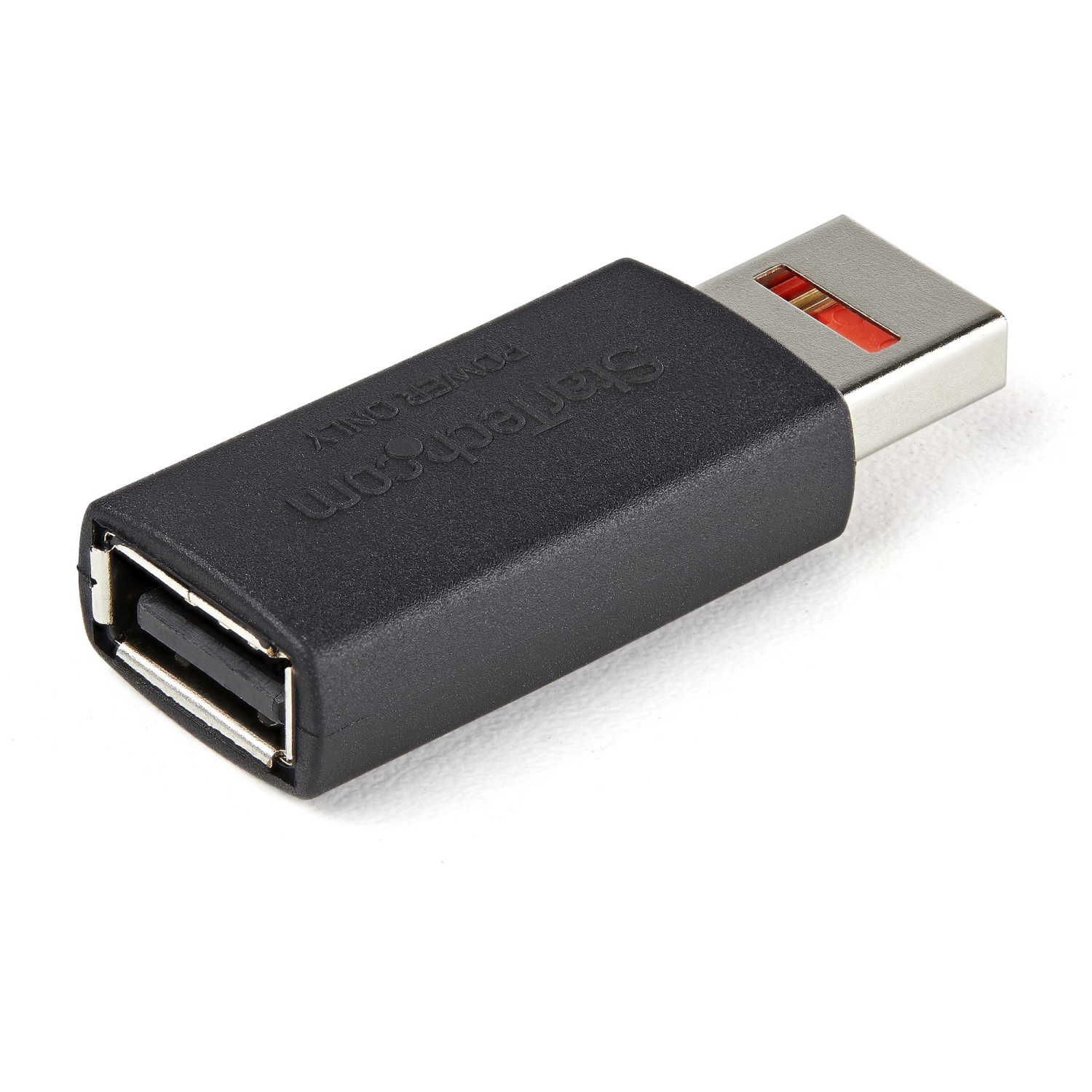 Un adattatore USB nero con un connettore maschio e uno femmina.