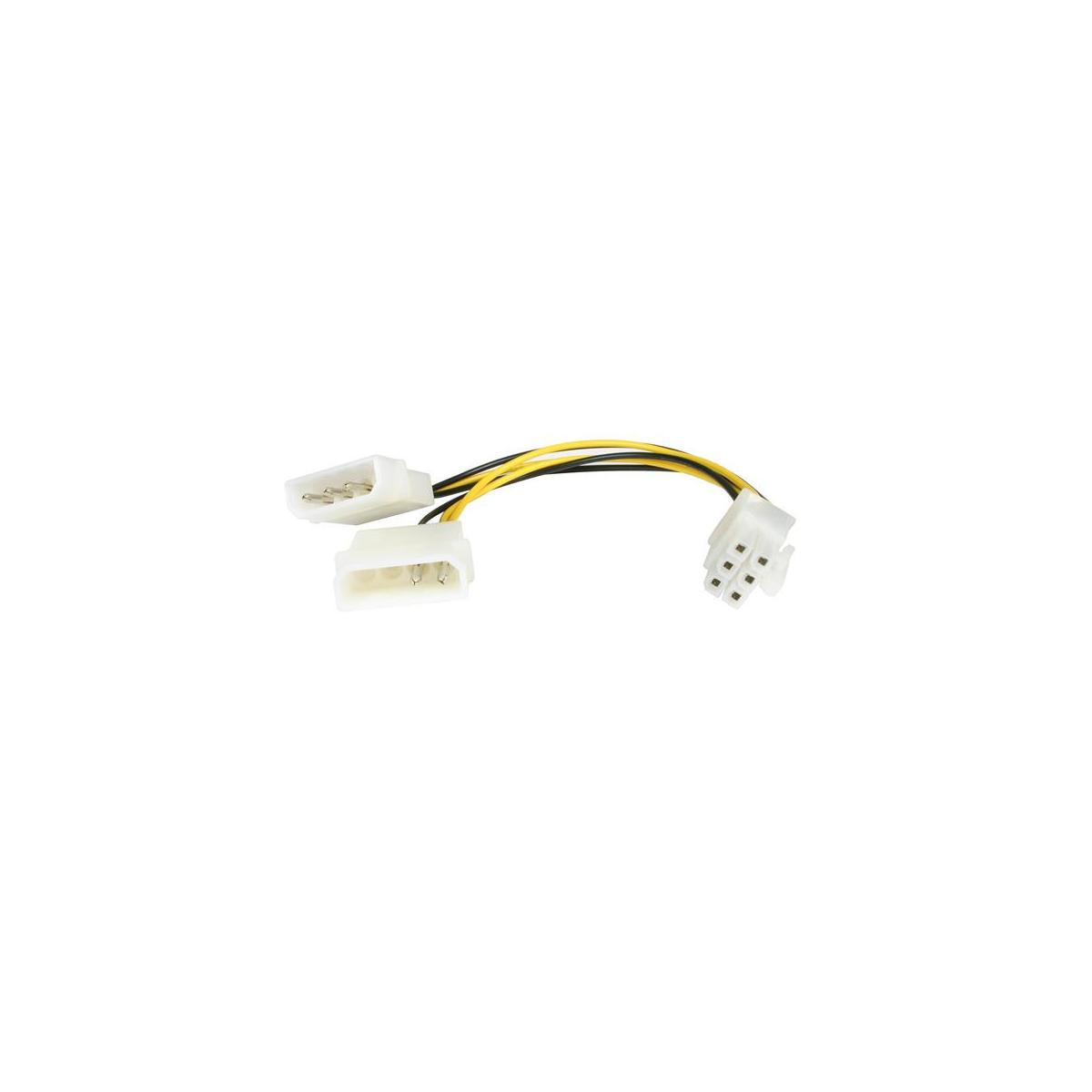 Un cable adaptador de corriente de computadora con dos conectores blancos y tres cables (negro, amarillo, negro).