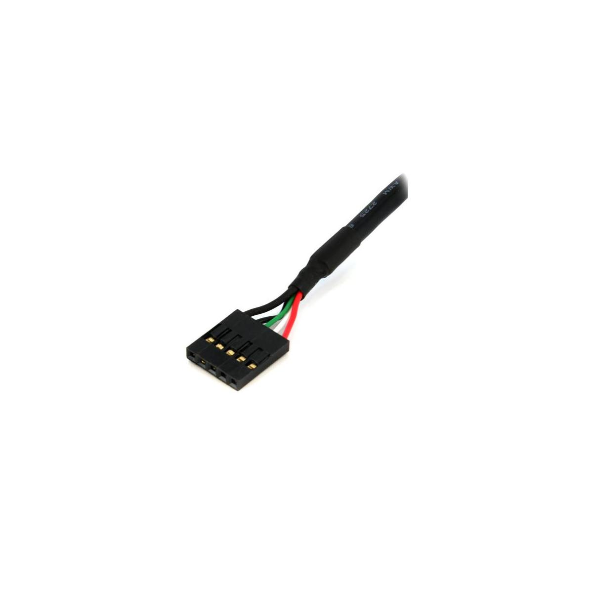 Un conector negro de cuatro pines con cables rojo, verde y negro unidos.