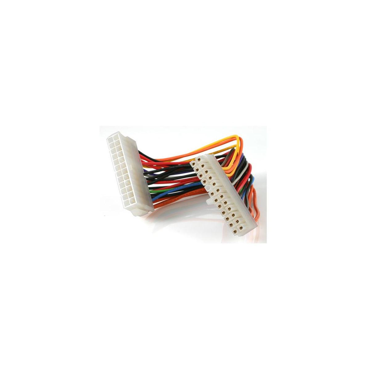 Un conector de alimentación ATX blanco de 24 pines con cables de colores.