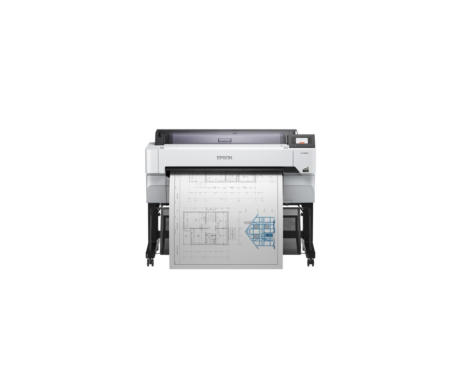 Una stampante Epson di grande formato stampa progetti tecnici su carta.