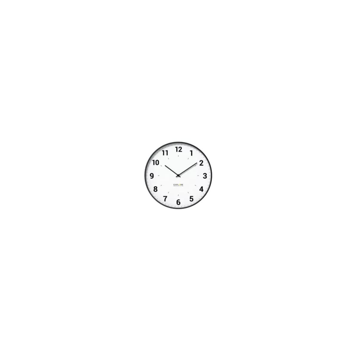 Un orologio da parete bianco con numeri e lancette neri, che mostra le 1:58.