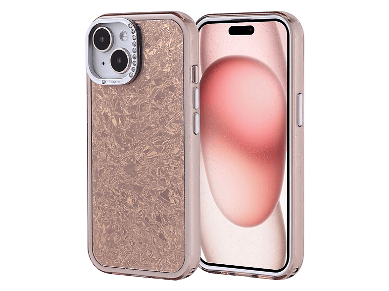 LOPARD iPhone 15 Uyumlu Taşlı Tasarımlı Kapi Kapak Telefon Kılıfı Altın