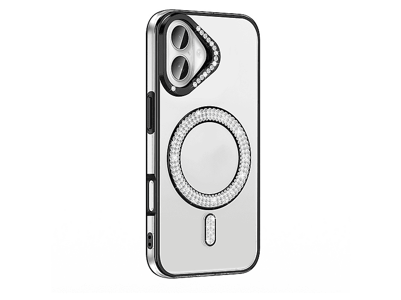 LOPARD iPhone 16 Uyumlu Pırlanta Taş Tasarımlı Mgsafe Şarj Özellikli Karetta Silikon Kapak Telefon Kılıfı Siyah