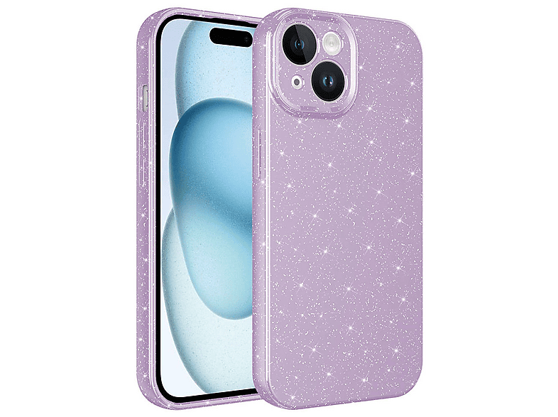 LOPARD iPhone 15 Plus Uyumlu Kamera Korumalı Simli Lüks Koton Kapak Telefon Kılıfı Lila