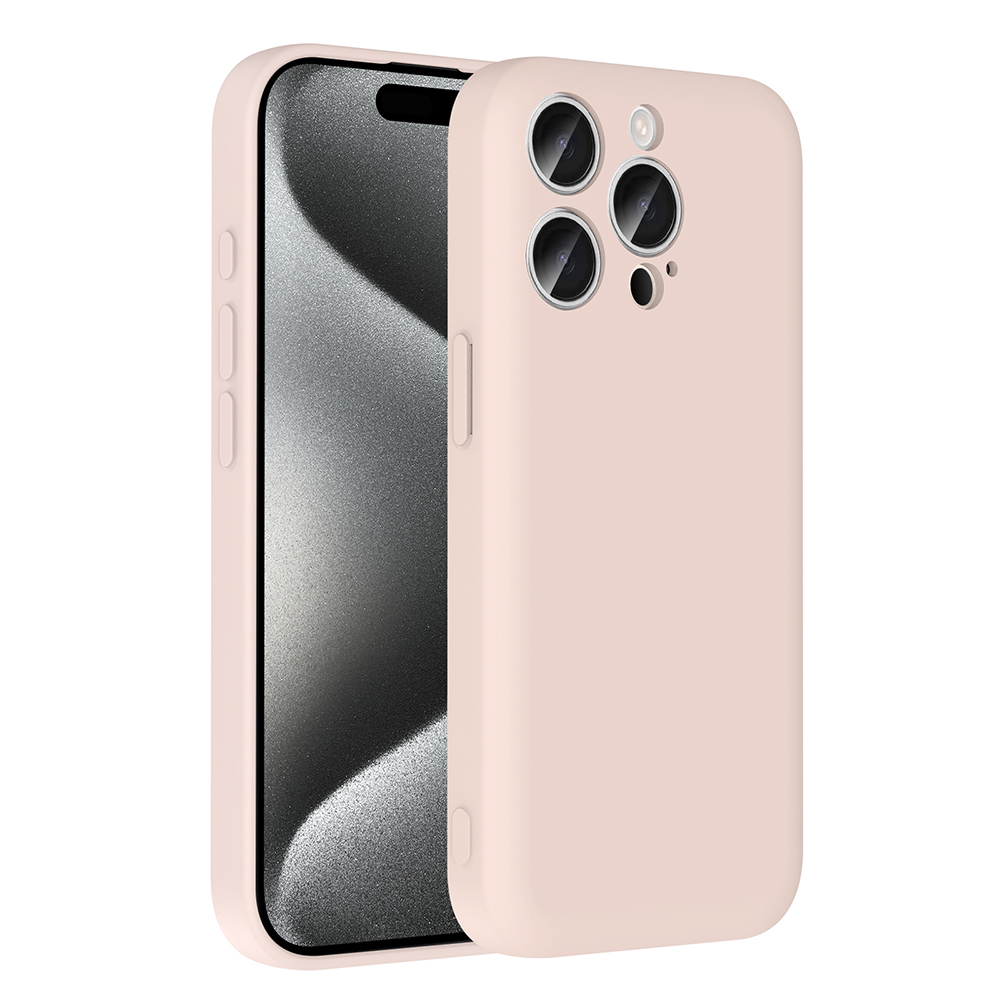 Kamera ve ekranlı açık pembe iPhone kılıfı.