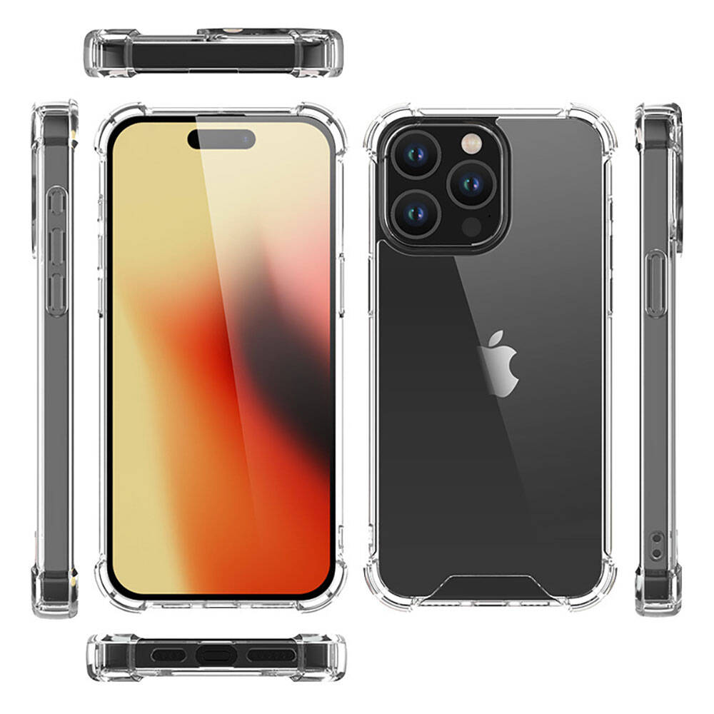 iPhone için şeffaf telefon kılıfı seti, tüm yanları gösteriyor.