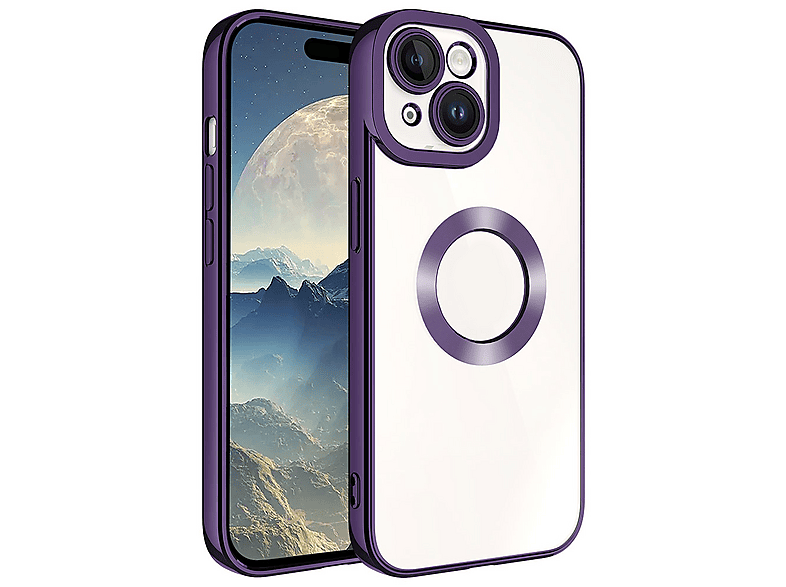 LOPARD iPhone 15 Uyumlu Kamera Korumalı Logo Gösteren Omega Kapak Telefon Kılıfı Derin Mor