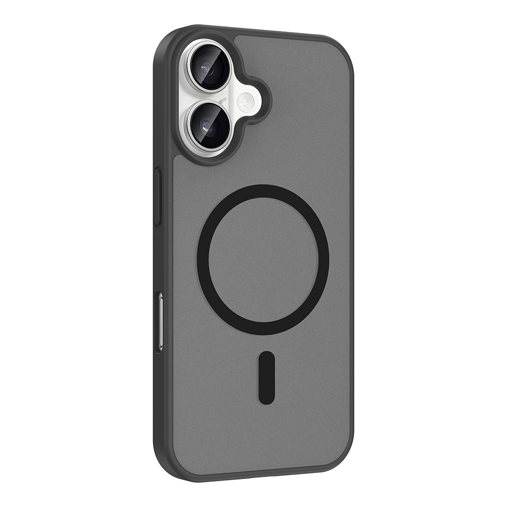 İki kamera lensli ve manyetik halkalı gri telefon kılıfı.