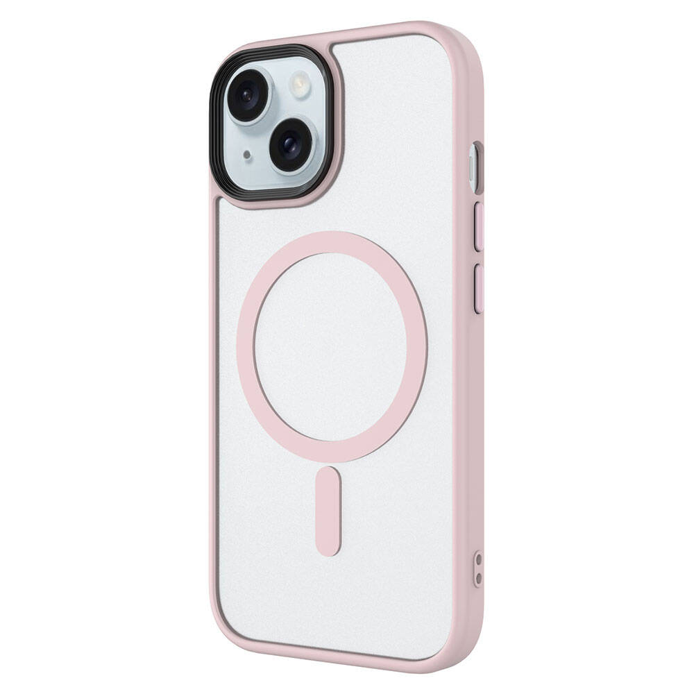 Mıknatıslı halka tasarımlı pembe ve şeffaf telefon kılıfı.