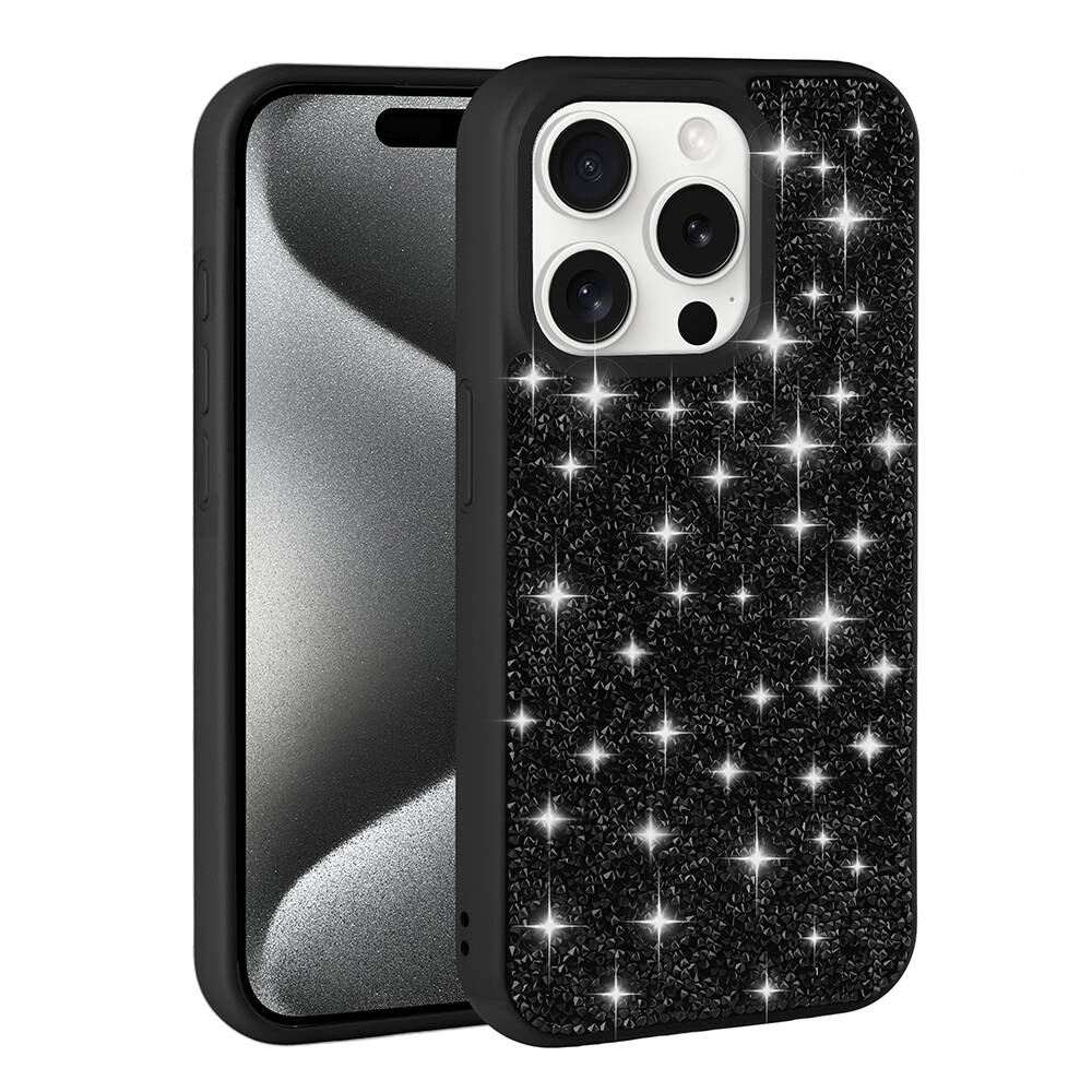 Simli siyah telefon kılıfı, kamera kesimi.