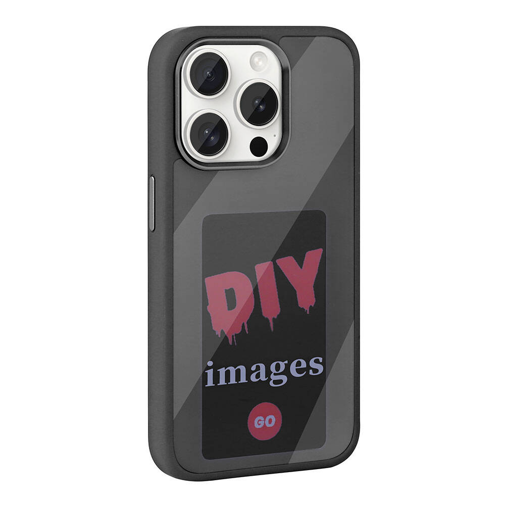DIY görselleri baskılı siyah telefon kılıfı ve GO düğmesi.