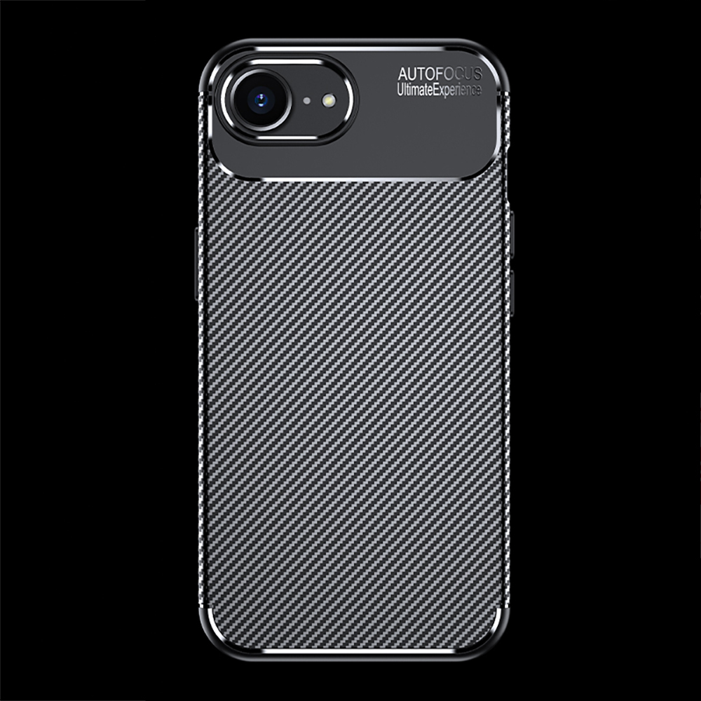 Doku desenli ve kamera kesimli siyah karbon fiber telefon kılıfı.