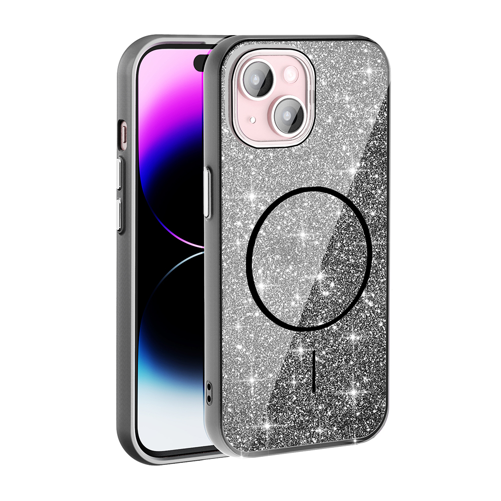 iPhone için halkalı ve mıknatıslı gri simli telefon kılıfı.