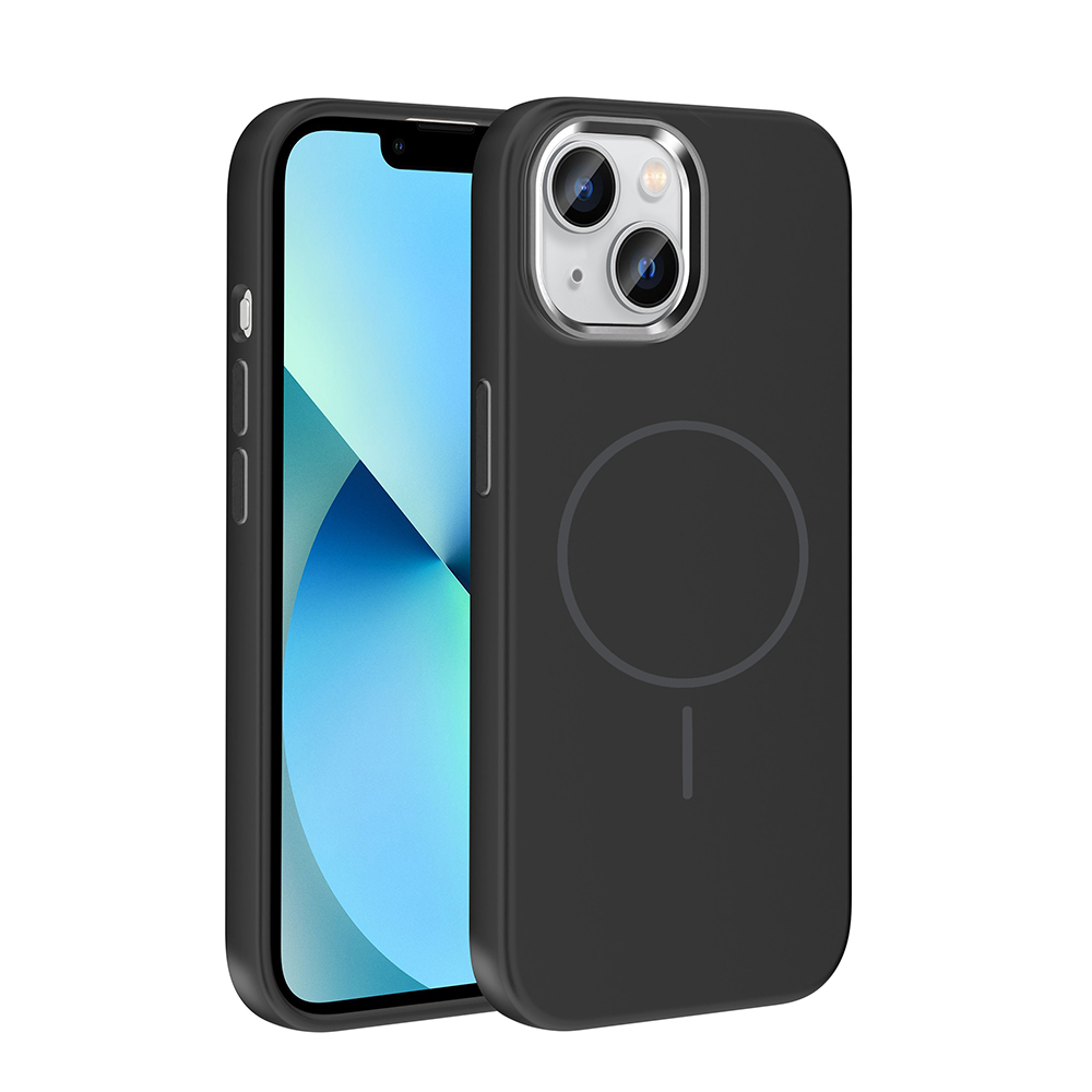Arkada iki kamera ve dairesel sembolü olan siyah telefon.
