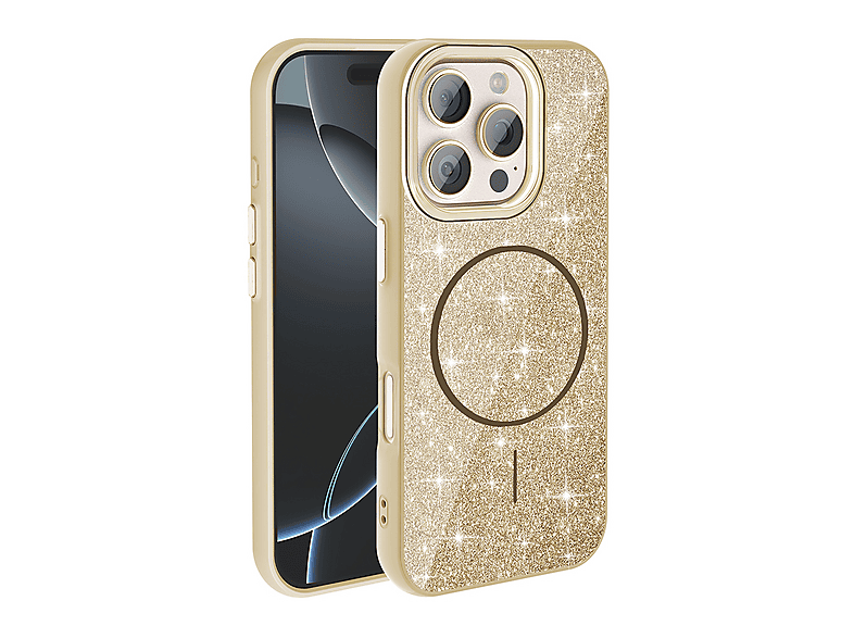 LOPARD iPhone 16 Pro Uyumlu Mgsafe Şarj Özellikli Parlayan Simli Okso Kapak Telefon Kılıfı Altın