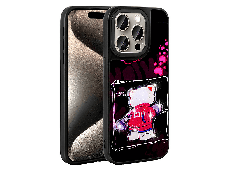 LOPARD iPhone 15 Pro Max Uyumlu Parlayan Kabartmalı İkonik Figürlü Amas Silikon Kapak Telefon Kılıfı Çok Renkli