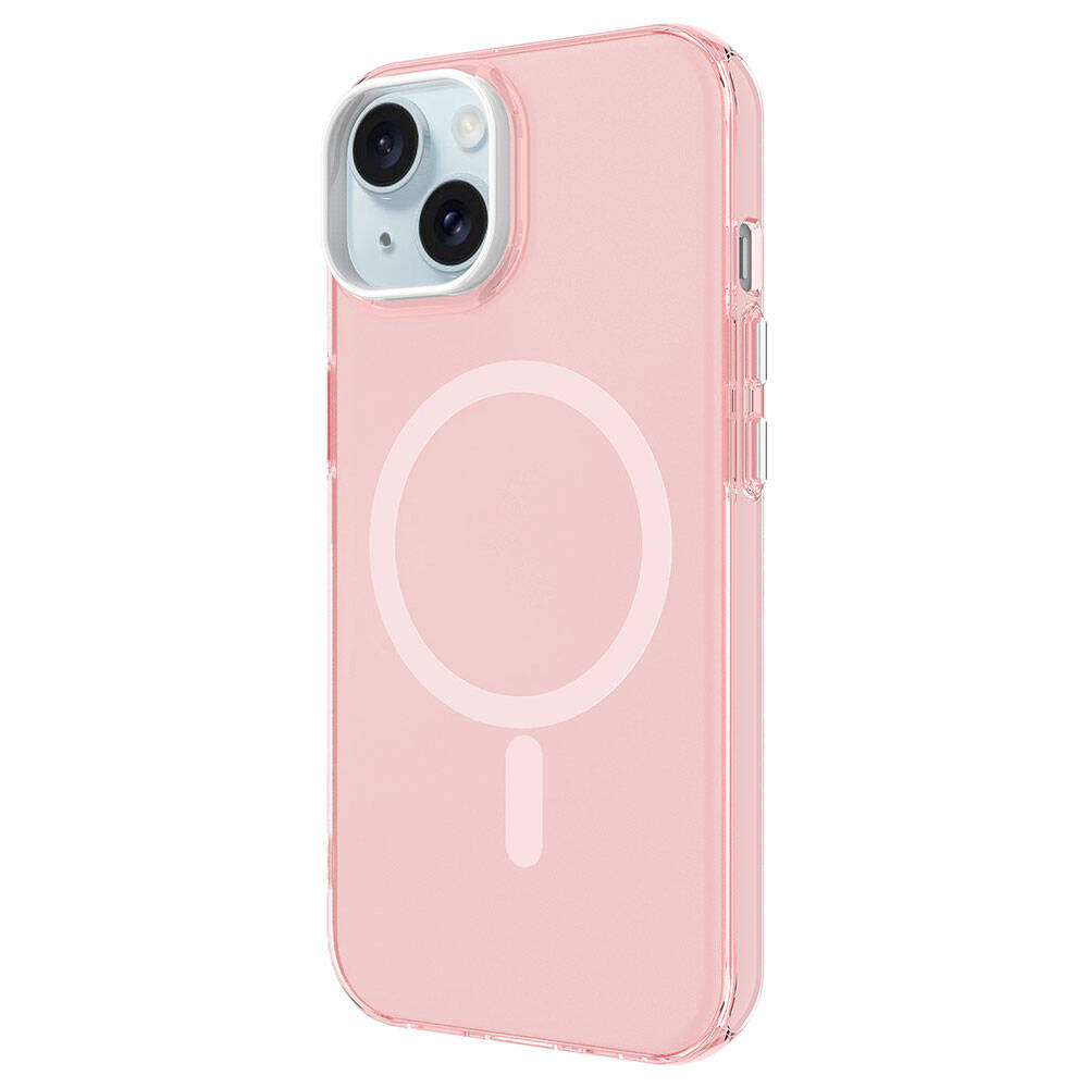 Şeffaf pembe telefon kılıfı, kamera kesimi ve şarj dairesi görünüyor.