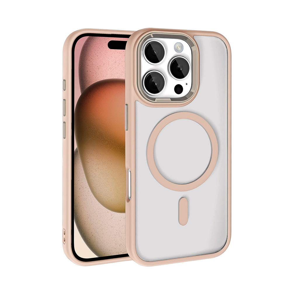 Kamera kesimli, şeffaf arka kapaklı, rose gold telefon kılıfı gösteriliyor.