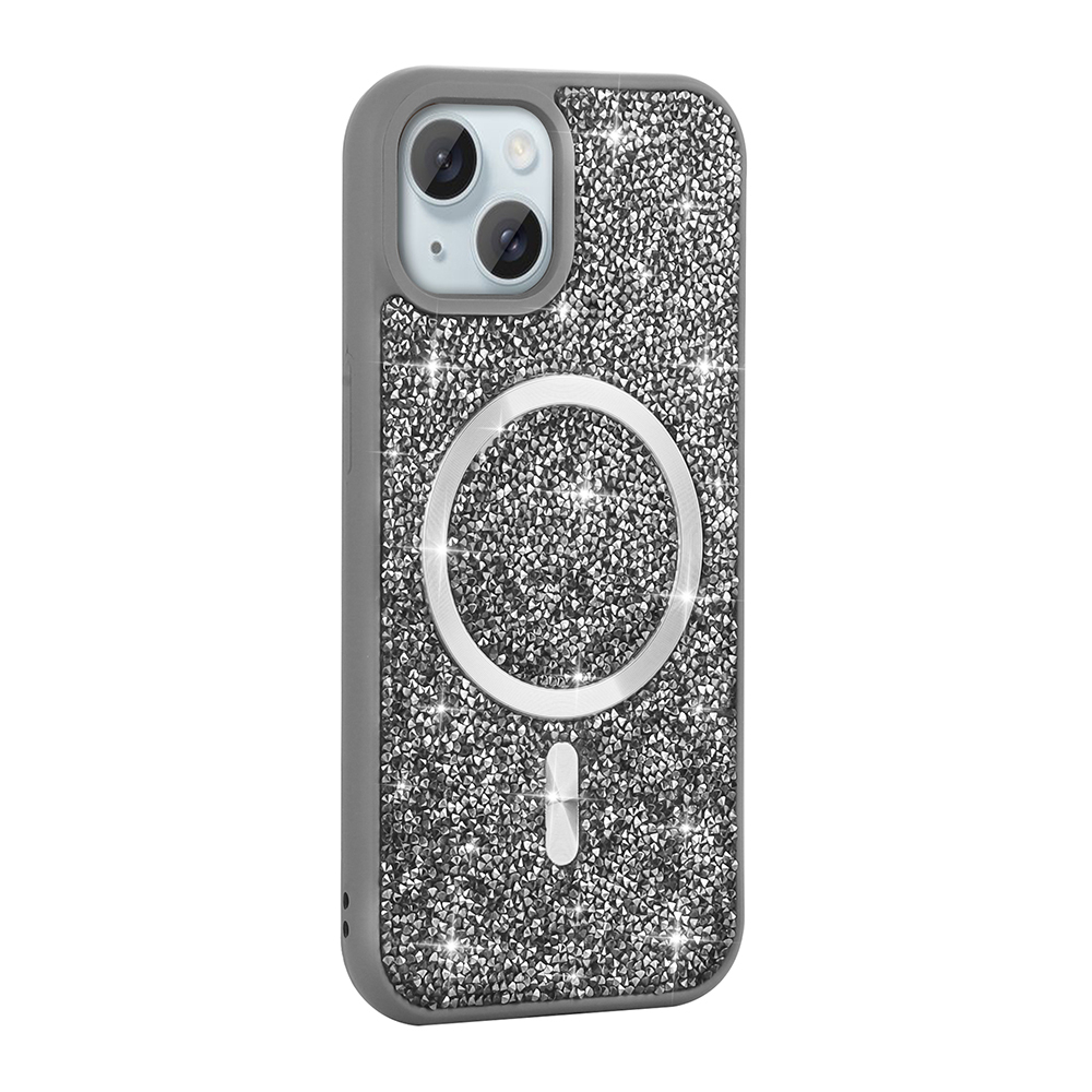 Simli ve MagSafe halkalı gri iPhone kılıfı.
