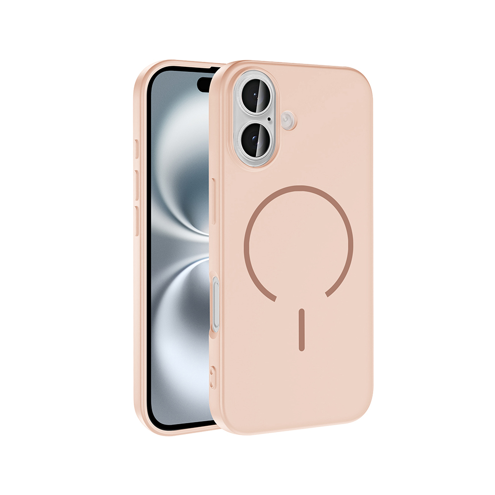 Arkada dairesel ve çizgili desene sahip şeftali rengi telefon kılıfı.