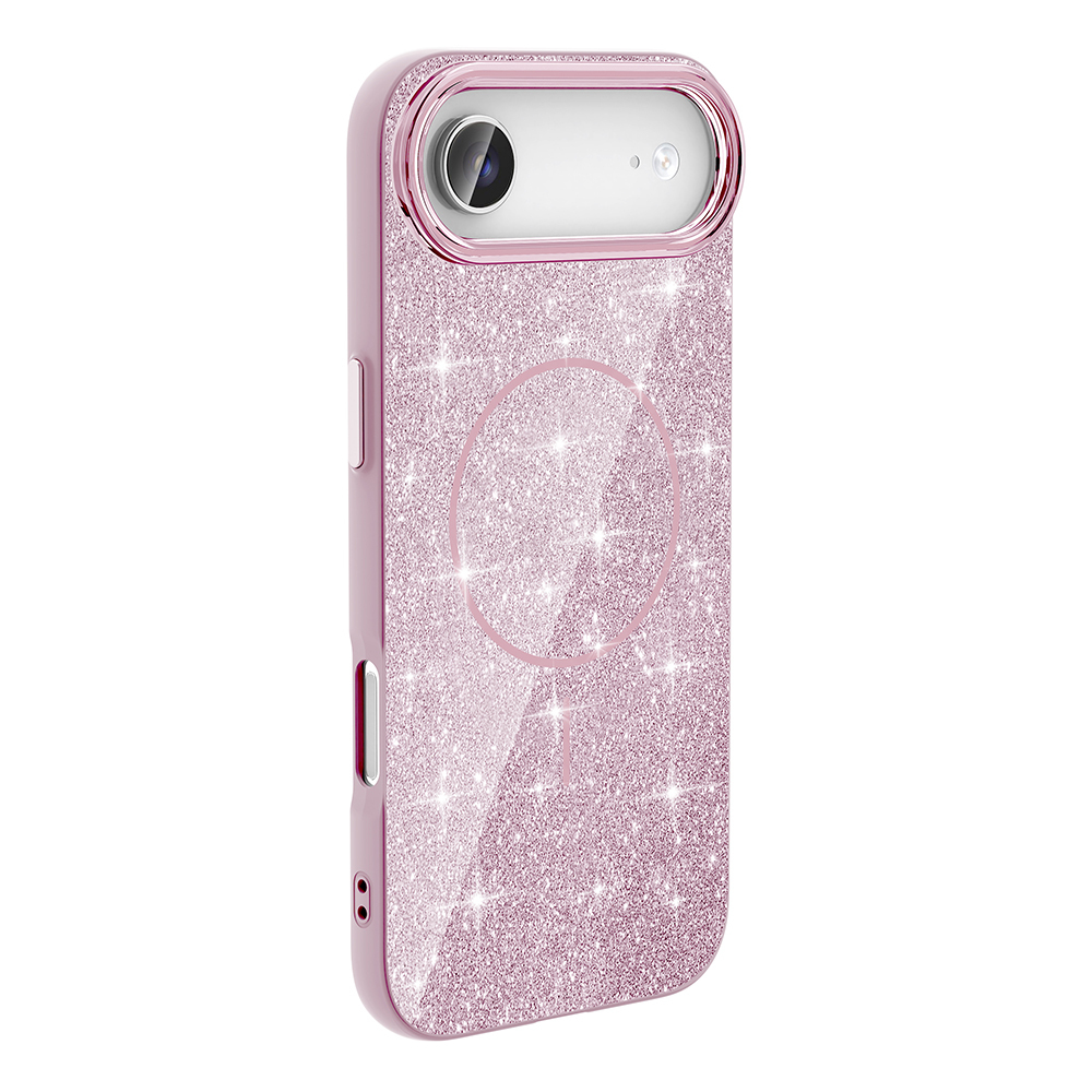Yuvarlak halkalı pembe simli telefon kılıfı.