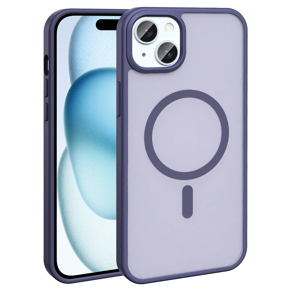 Mıknatıslı halkalı şeffaf kılıfta mor bir iPhone.