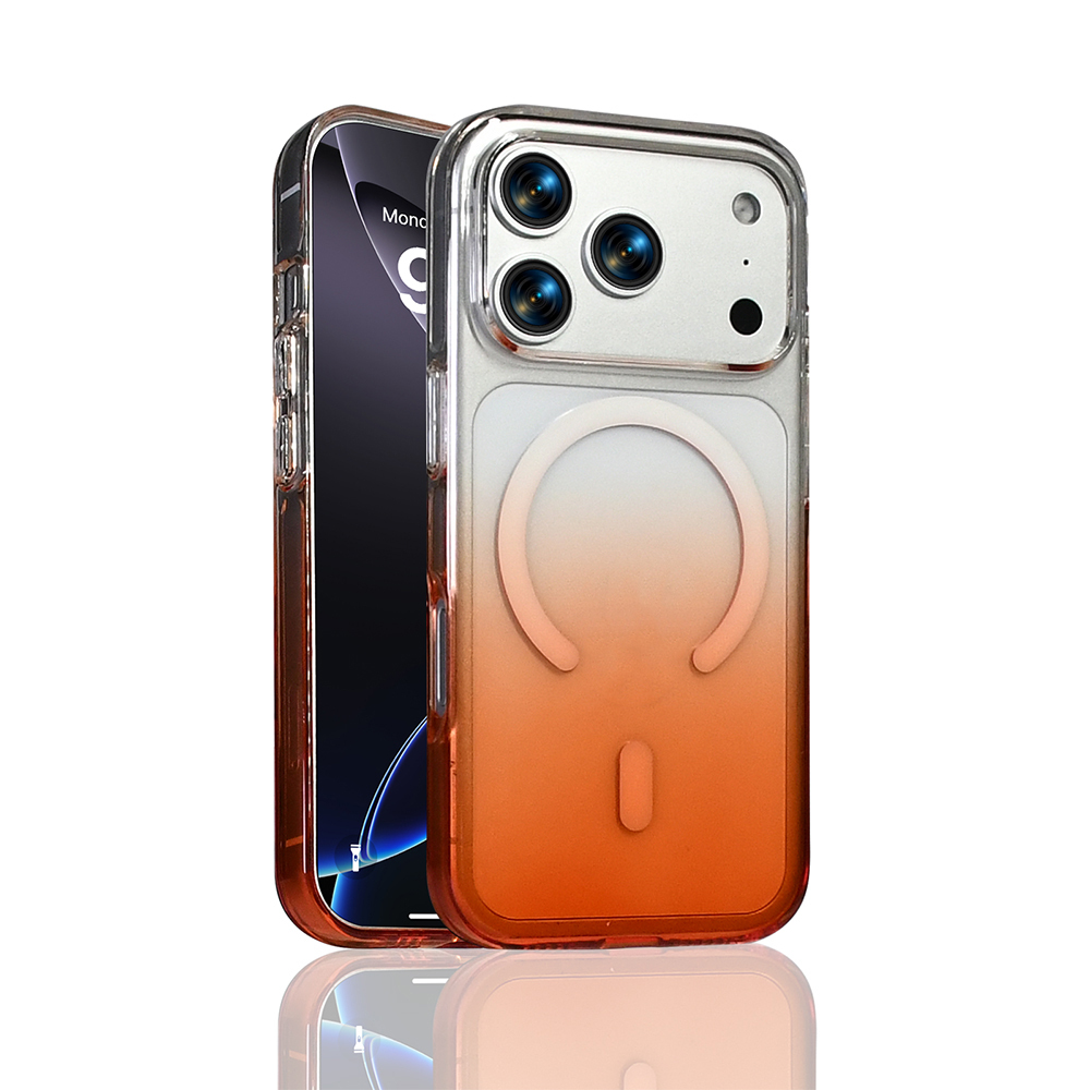 Kamera modüllü, gradyan renkli şeffaf telefon kılıfı.