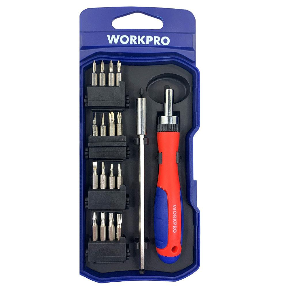 WORKPRO tornavida seti, mavi kutuda çoklu uçları bulunur.
