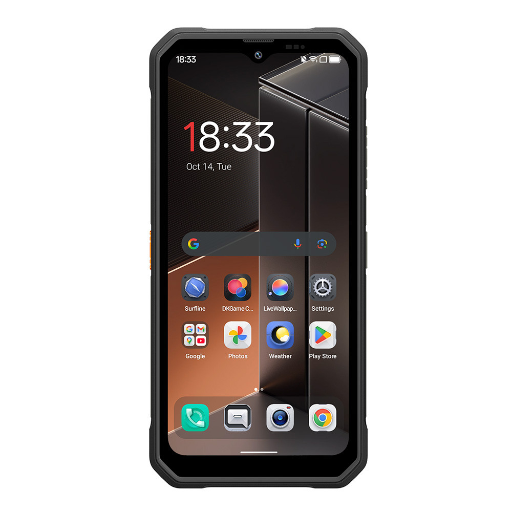 Uno smartphone nero che mostra uno sfondo scuro con icone di app.