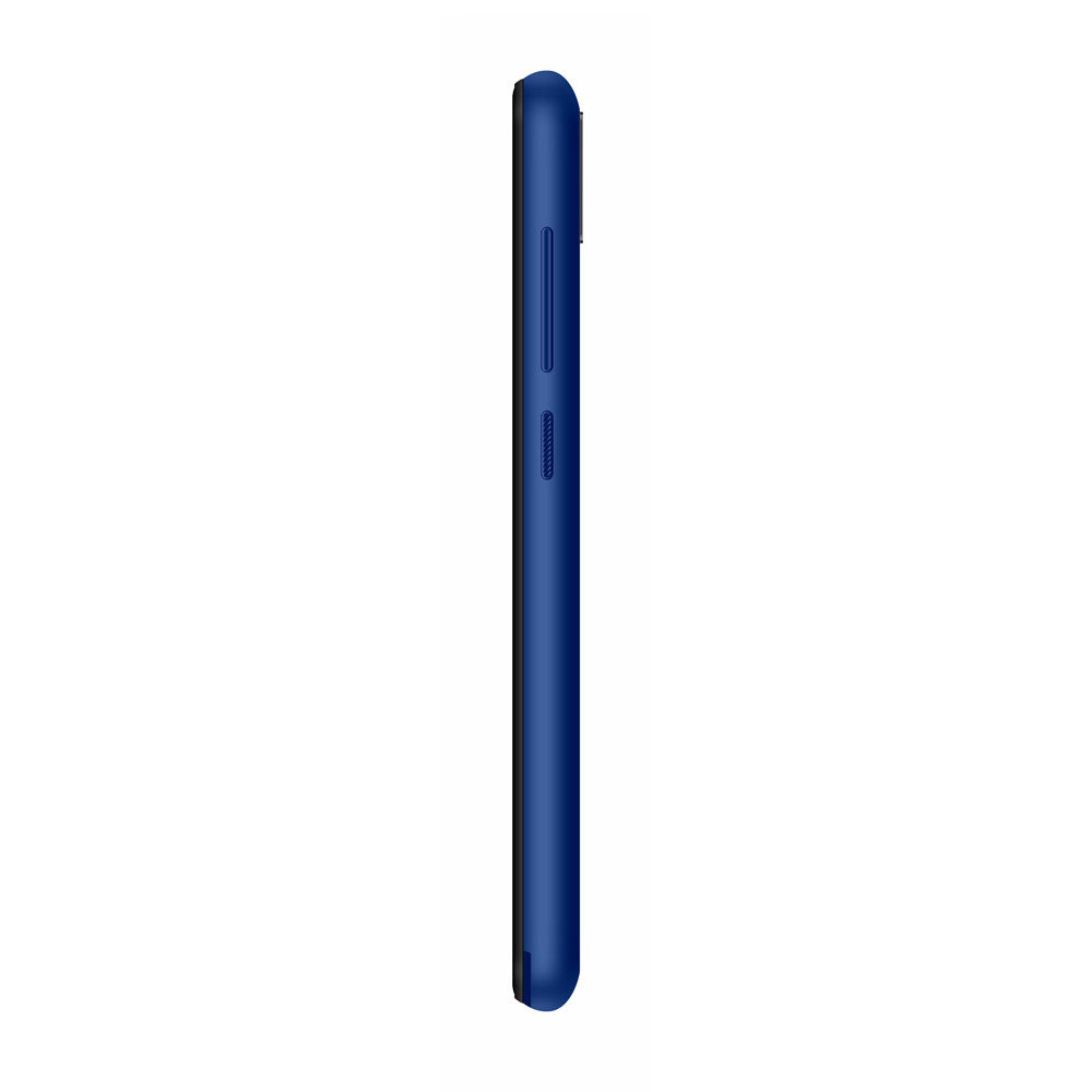 Smartphone blu scuro di profilo con pulsanti sul lato destro.