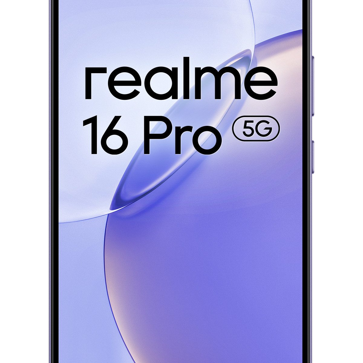 Un telefono Realme 16 Pro 5G viola dal design elegante e sfondo astratto.