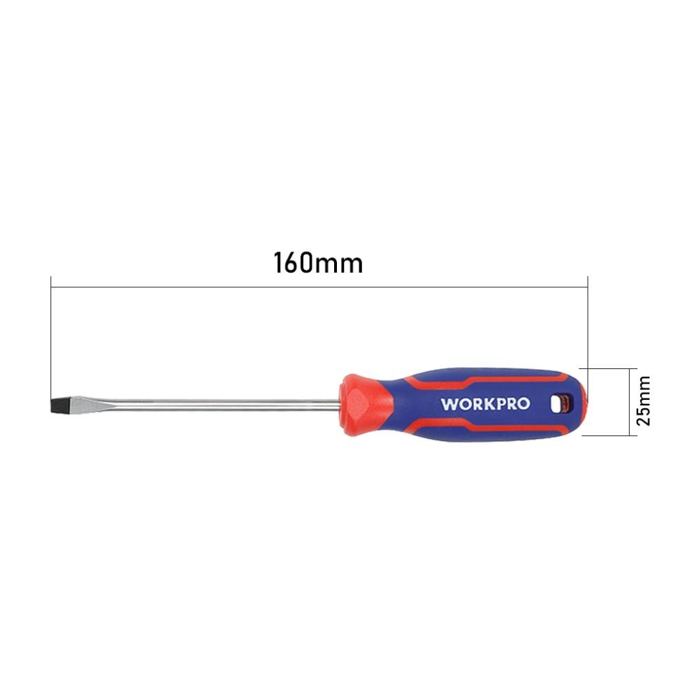 Mavi ve kırmızı saplı düz uçlu tornavida, 160mm uzunluk, 25mm genişlik.