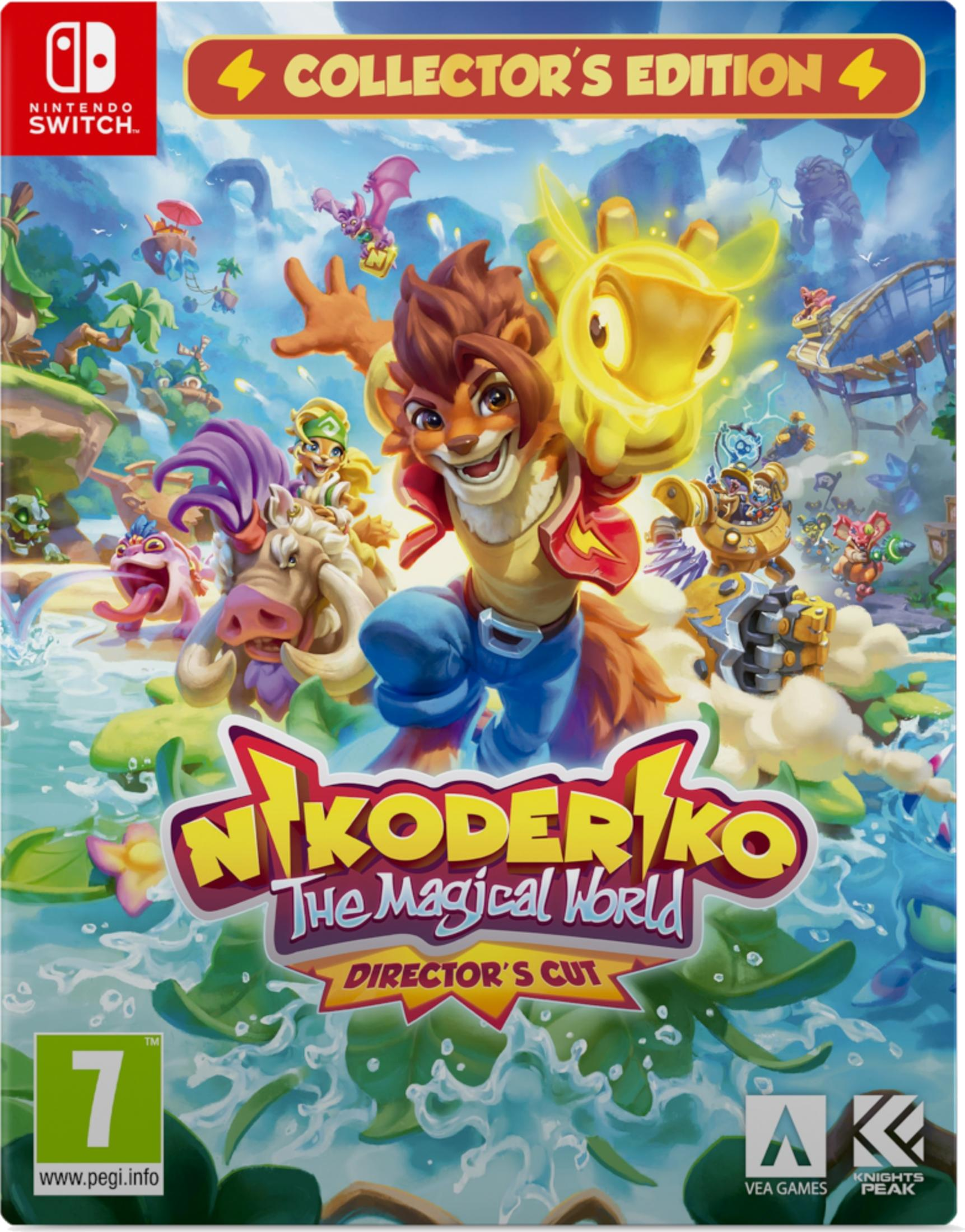Copertina gioco Nintendo Switch: Personaggi colorati, volpe, maiale, drago, acqua e piante.