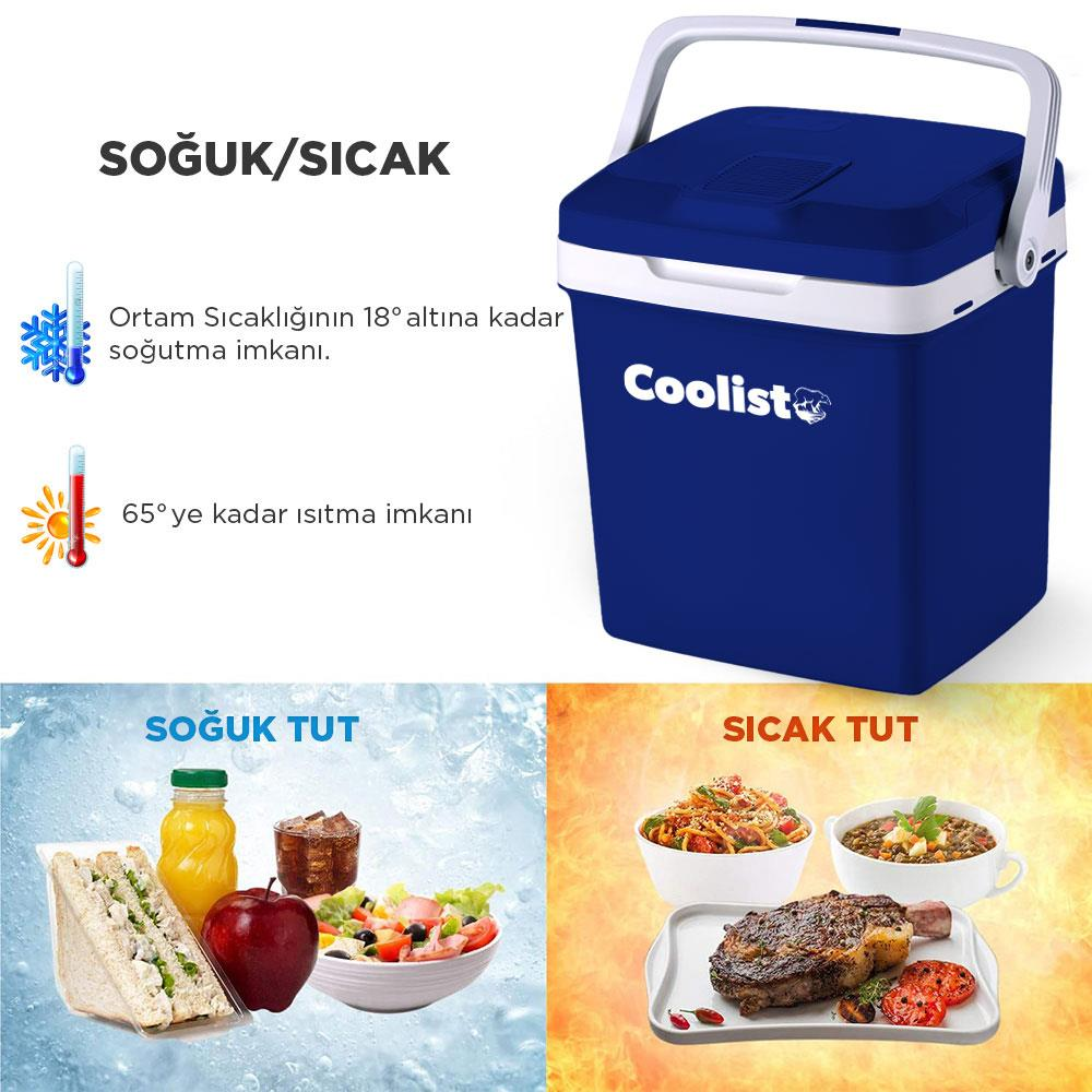 Sıcak ve soğuk saklayan mavi kulplu buzluk. Sol tarafta grafik.