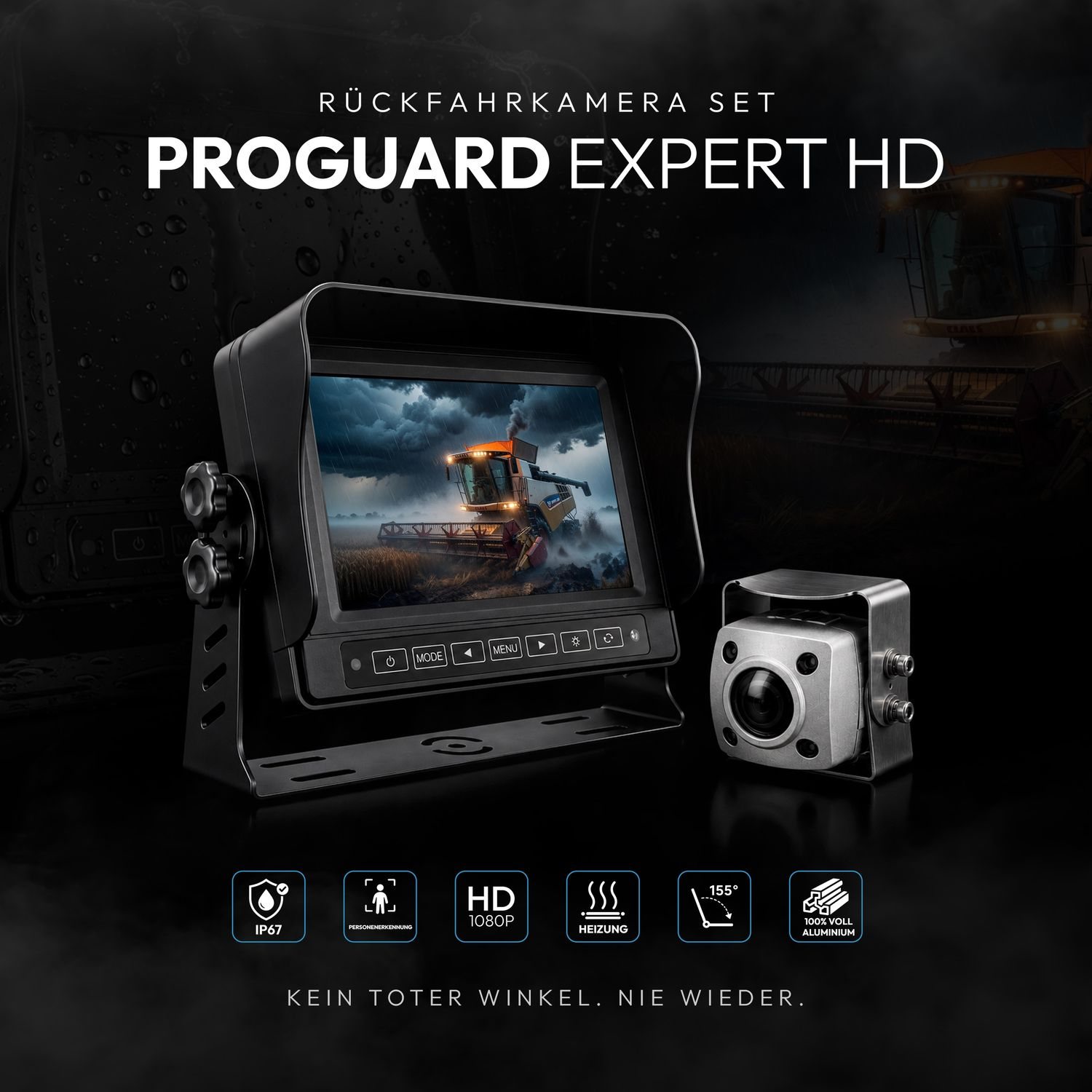 Proguard Expert HD Rückfahrkamera-Set mit Monitor und Kamera. Features IP67, HD 1080P.