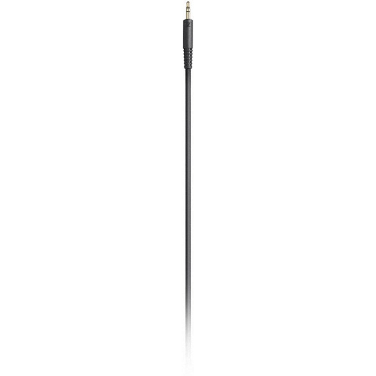 Un cavo nero con spina jack da 3,5 mm, visto dall'alto.