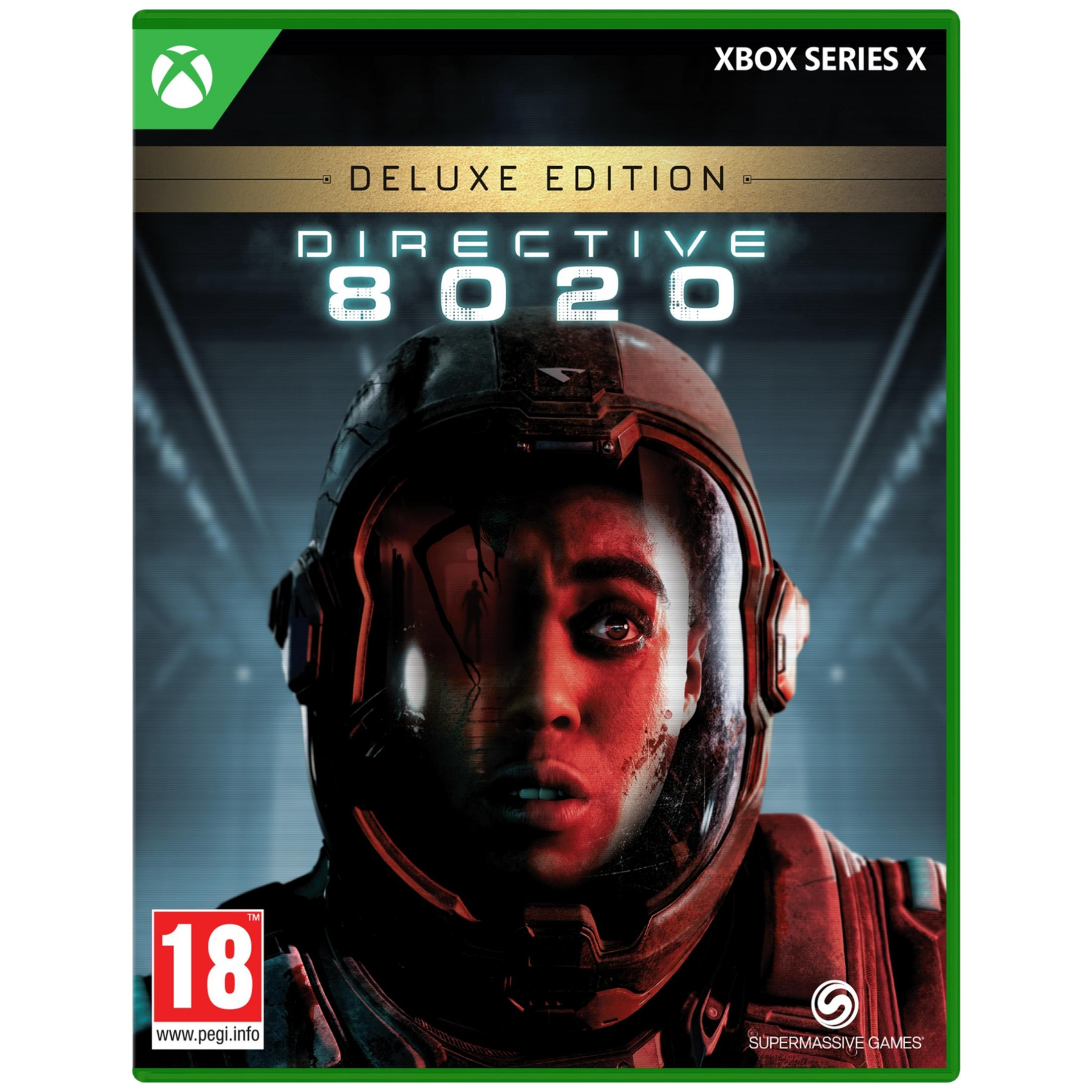 Copertina gioco Xbox Series X Directive 8020 Deluxe Edition, primo piano del volto di un astronauta.