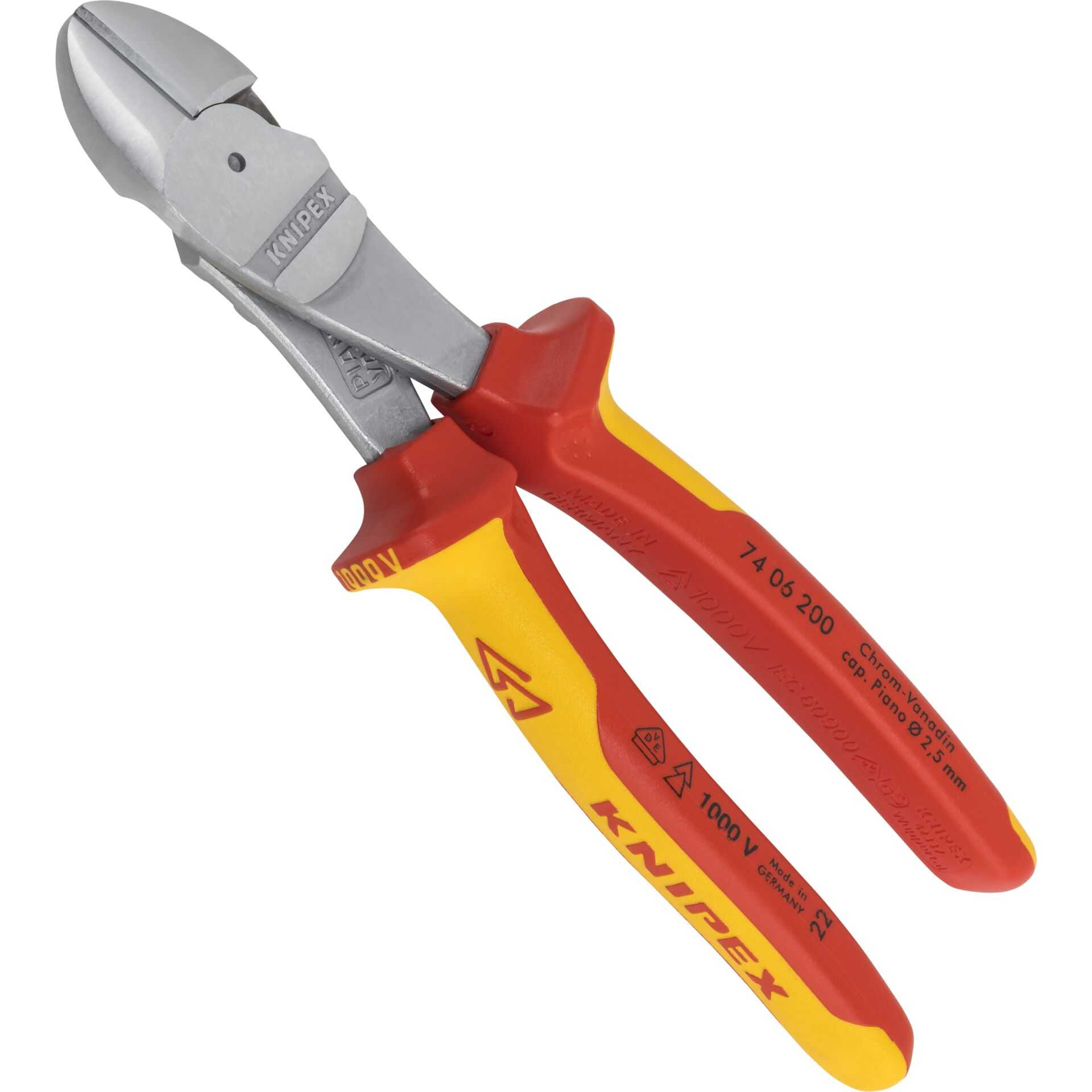 Alicates Knipex rojos y amarillos de acero al cromo-vanadio, aislados 1000V.
