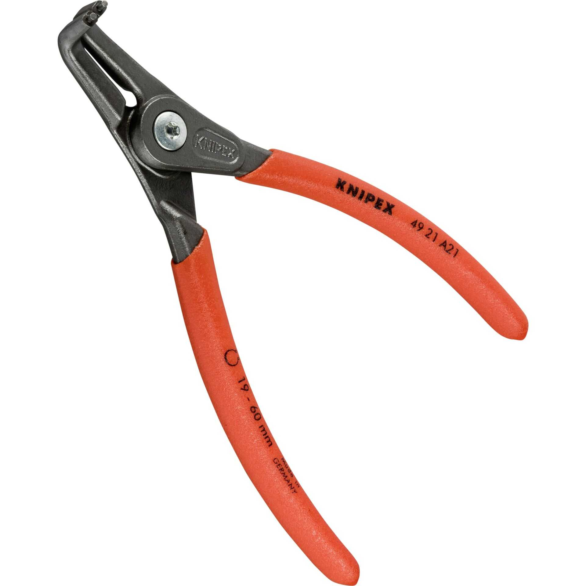 Szczypce z czerwonymi uchwytami, metalowymi szczękami i logo KNIPEX.